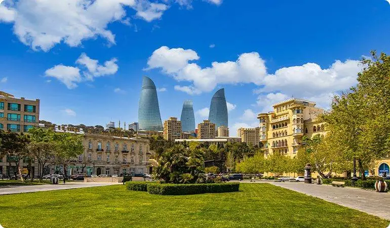 A relaxed park scene in central Baku