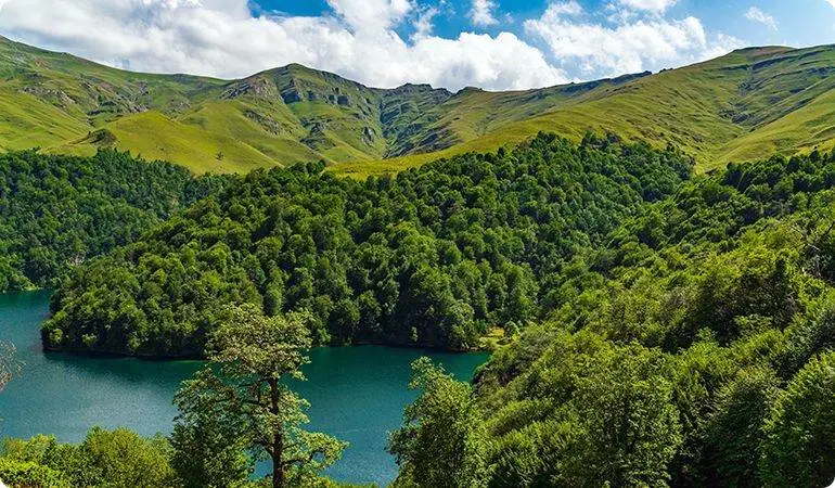 Lake Goygol surrounded by Caucasus forest