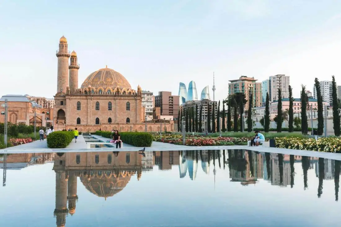 Flame Towers view from a historic Baku terrace